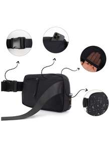 輕便商務休閒小腰包純色中性風格便攜式有趣戶外、旅行簡約適合青少年女大學生、菜鳥和白領非常適合辦公室、大學、工作、商務、通勤、戶外、旅行、郊遊 - 黑色 - 查看 3