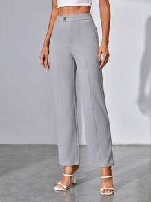 SHEIN Tall Chất rắn Đường may Chi tiết Quần - Màu Xám nhạt - Xem 3