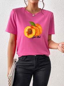 SHEIN Essnce Camiseta con estampado de fruta y letra - Rosa - Ver 3
