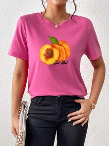 SHEIN Essnce Camiseta con estampado de fruta y letra - Rosa - Ver 4