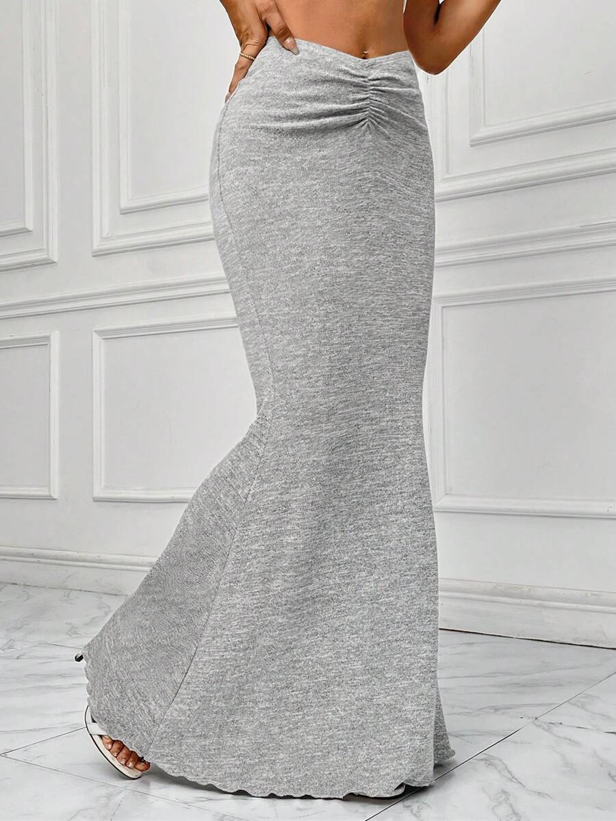 SHEIN Privé Ruched Front Mermaid Hem Skirt - Light Grey - View 1