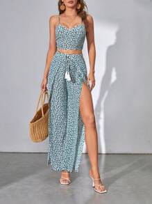 SHEIN Tall Ditsy Floral Cami Top & Split Thigh Trousers - Multicolor - View 4