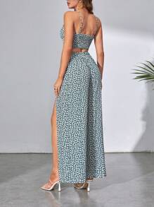 SHEIN Tall Ditsy Floral Cami Top & Split Thigh Trousers - Multicolor - View 2