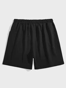 ROMWE MEN Street Life 男士骷髏頭和字母圖案腰部抽繩短褲 - 黑色 - 查看 2