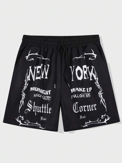 Goth Guys Letter Graphic Drawstring Waist Shorts
