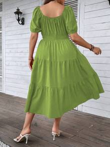 SHEIN Clasi Plus Tie Front Ruffle Hem Dress - Lime Green - View 2