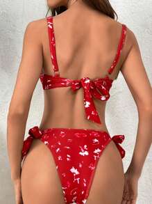 Swim DD+ Floral Print Smocked Underwire Bikini Set For Summer Beach - Multicolor - View 2