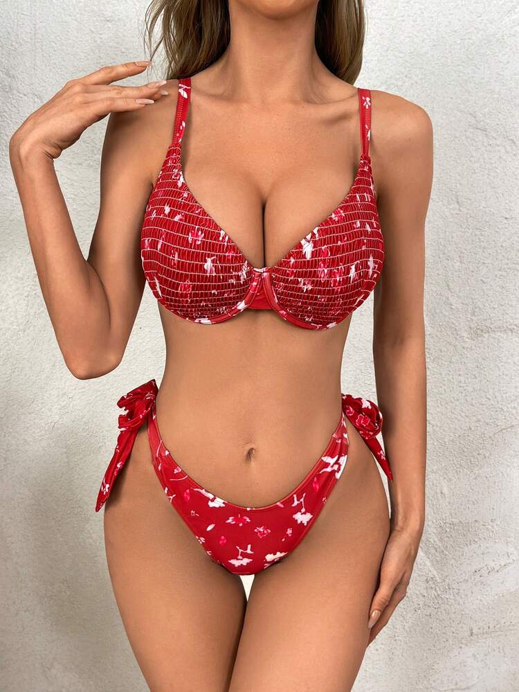Swim DD+ 印花打褶帶鋼圈比基尼泳裝 - 彩色 - 查看 3