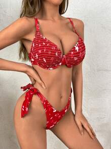 Swim DD+ Floral Print Smocked Underwire Bikini Set For Summer Beach - Multicolor - View 4