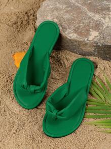 Women's Green Flip-flops, New Style, Size 42-43, Flat Heel, Summer Wear, Fashionable, Comfortable, Simple, Slip-on - Green - View 2