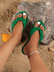 Women's Green Flip-flops, New Style, Size 42-43, Flat Heel, Summer Wear, Fashionable, Comfortable, Simple, Slip-on - Green - View 5