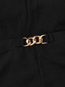 SHEIN Tween Girl Asymmetrical Neck Lantern Sleeve Top & Chain Detail Shorts