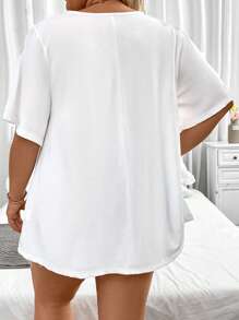 SHEIN Clasi Plus Solid Draped Collar Tee - White - View 3