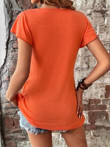 SHEIN Clasi 方領蝴蝶袖T恤 - 橘色 - 查看 2