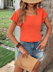 SHEIN Clasi 方領蝴蝶袖T恤 - 橘色 - 查看 6