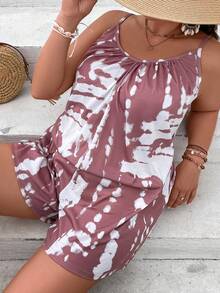 SHEIN VCAY 大碼紮染吊帶連體短褲 - 藕粉色 - 查看 4