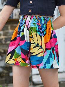 SHEIN Quần Short Gái Dải chun Quần paper-bag Nhiệt đới Boho - Nhiều màu - Xem 5