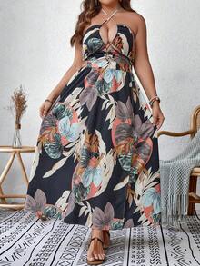 SHEIN VCAY Đầm Plus Size Lộ Lưng Hội Chữ thập Buộc lại Nhiệt đới Boho - Nhiều màu - Xem 5