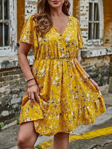 SHEIN LUNE Đầm Plus Size Viên lá sen Trọn gói Hoa Tất cả trên in Boho - Nhiều màu - Xem 1