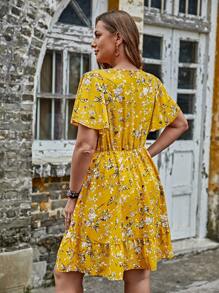 SHEIN LUNE Đầm Plus Size Viên lá sen Trọn gói Hoa Tất cả trên in Boho - Nhiều màu - Xem 2