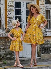 SHEIN LUNE Đầm Plus Size Viên lá sen Trọn gói Hoa Tất cả trên in Boho - Nhiều màu - Xem 7