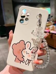 Cute Stuff 1pc Beige Tpu Phone Case With Colored Print And 1pc Transparent Phone Case With Bear Shaped Strap, Compatible With Iphone Samsung Xiaomi Huawei Oppo Phones - Multicolor - View 1