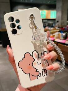 Cute Stuff 1pc Beige Tpu Phone Case With Colored Print And 1pc Transparent Phone Case With Bear Shaped Strap, Compatible With Iphone Samsung Xiaomi Huawei Oppo Phones - Multicolor - View 2