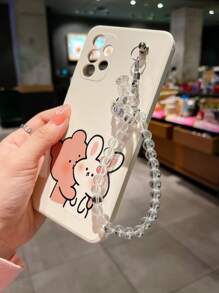 Cute Stuff 1pc Beige Tpu Phone Case With Colored Print And 1pc Transparent Phone Case With Bear Shaped Strap, Compatible With Iphone Samsung Xiaomi Huawei Oppo Phones - Multicolor - View 3