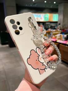 Cute Stuff 1pc Beige Tpu Phone Case With Colored Print And 1pc Transparent Phone Case With Bear Shaped Strap, Compatible With Iphone Samsung Xiaomi Huawei Oppo Phones - Multicolor - View 4