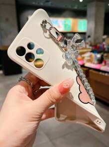 Cute Stuff 1pc Beige Tpu Phone Case With Colored Print And 1pc Transparent Phone Case With Bear Shaped Strap, Compatible With Iphone Samsung Xiaomi Huawei Oppo Phones - Multicolor - View 5