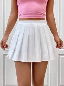 SHEIN EZwear Quần đùi nữ Xếp li Dây kéo màu trơn Giải trí - trắng - Xem 1