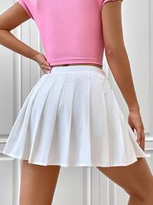 SHEIN EZwear Quần đùi nữ Xếp li Dây kéo màu trơn Giải trí - trắng - Xem 4