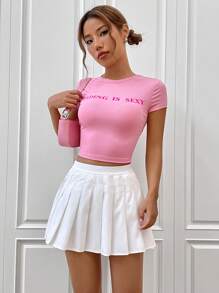 SHEIN EZwear Quần đùi nữ Xếp li Dây kéo màu trơn Giải trí - trắng - Xem 6