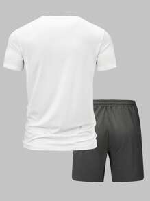 Men Letter Graphic Tee & Shorts Set - Multicolor - View 2