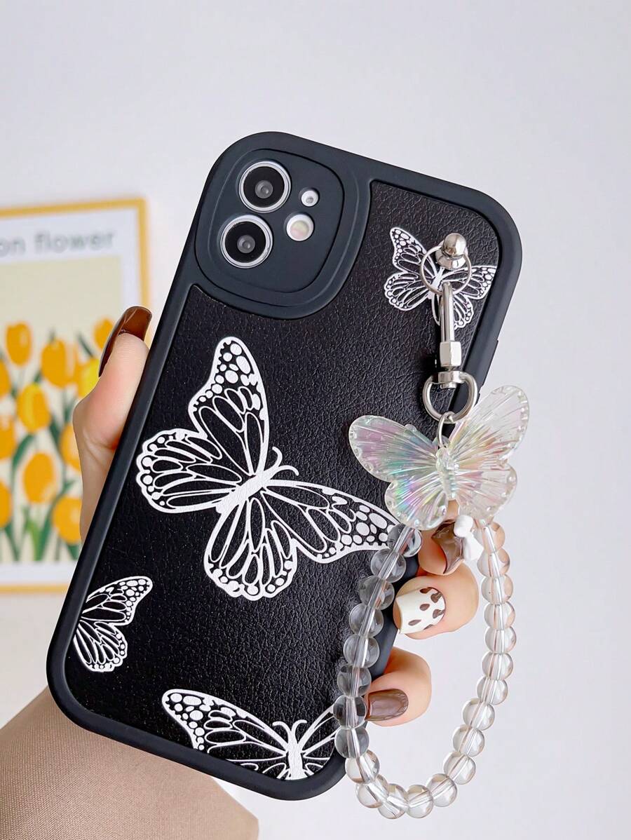 Ốp lưng điện thoại hình con bướm có dây buộc - Đen và trắng - Xem 1