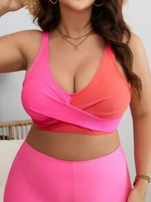 Plus Two Tone Twist Front Bikini Top - Red - View 1