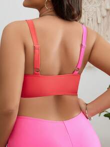 Plus Two Tone Twist Front Bikini Top - Red - View 2