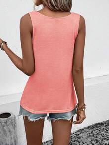 SHEIN LUNE Áo khoác và áo lót dành cho xe tăng nữ Vắt Nhẫn màu trơn Giải trí - Hồng - Xem 2