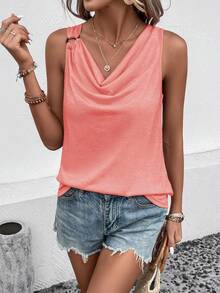 SHEIN LUNE Áo khoác và áo lót dành cho xe tăng nữ Vắt Nhẫn màu trơn Giải trí - Hồng - Xem 4