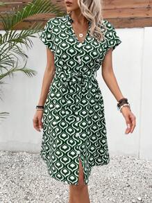 SHEIN LUNE Đầm Thắt lưng Nút phía trước Tất cả trên in Giải trí - Nhiều màu - Xem 1