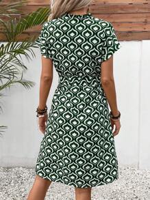 SHEIN LUNE Đầm Thắt lưng Nút phía trước Tất cả trên in Giải trí - Nhiều màu - Xem 2