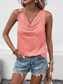 SHEIN LUNE Áo khoác và áo lót dành cho xe tăng nữ Vắt Nhẫn màu trơn Giải trí - Hồng - Xem 6