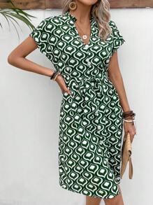 SHEIN LUNE Đầm Thắt lưng Nút phía trước Tất cả trên in Giải trí - Nhiều màu - Xem 4
