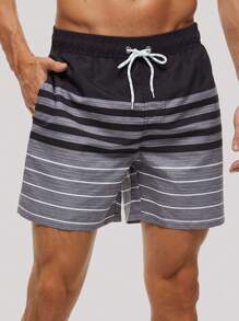 男士條紋圖案腰部抽繩運動短褲 - 彩色 - 查看 5