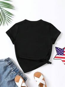 SHEIN 小女童美式和愛心圖案T恤 - 黑色 - 查看 2