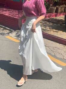 DAZY 泡泡袖網眼針織上衣 - 粉色 - 查看 7