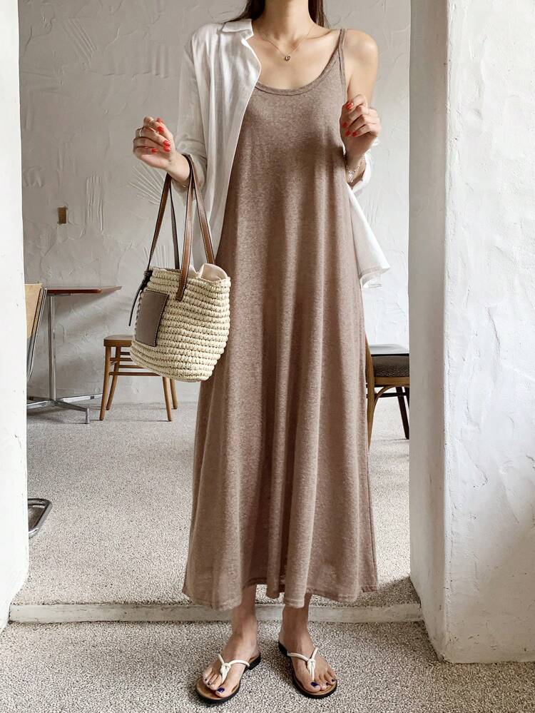 Solid Cami Dress Without Jacket Sundress Maxi Dress