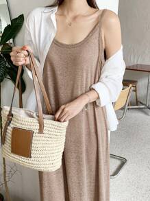 DAZY 纯色吊带连衣裙 无外套 吊带长裙 - 棕色 - 查看 5