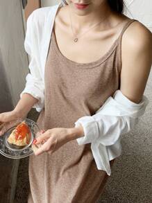 DAZY 纯色吊带连衣裙 无外套 吊带长裙 - 棕色 - 查看 9