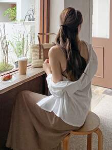 DAZY 纯色吊带连衣裙 无外套 吊带长裙 - 棕色 - 查看 10